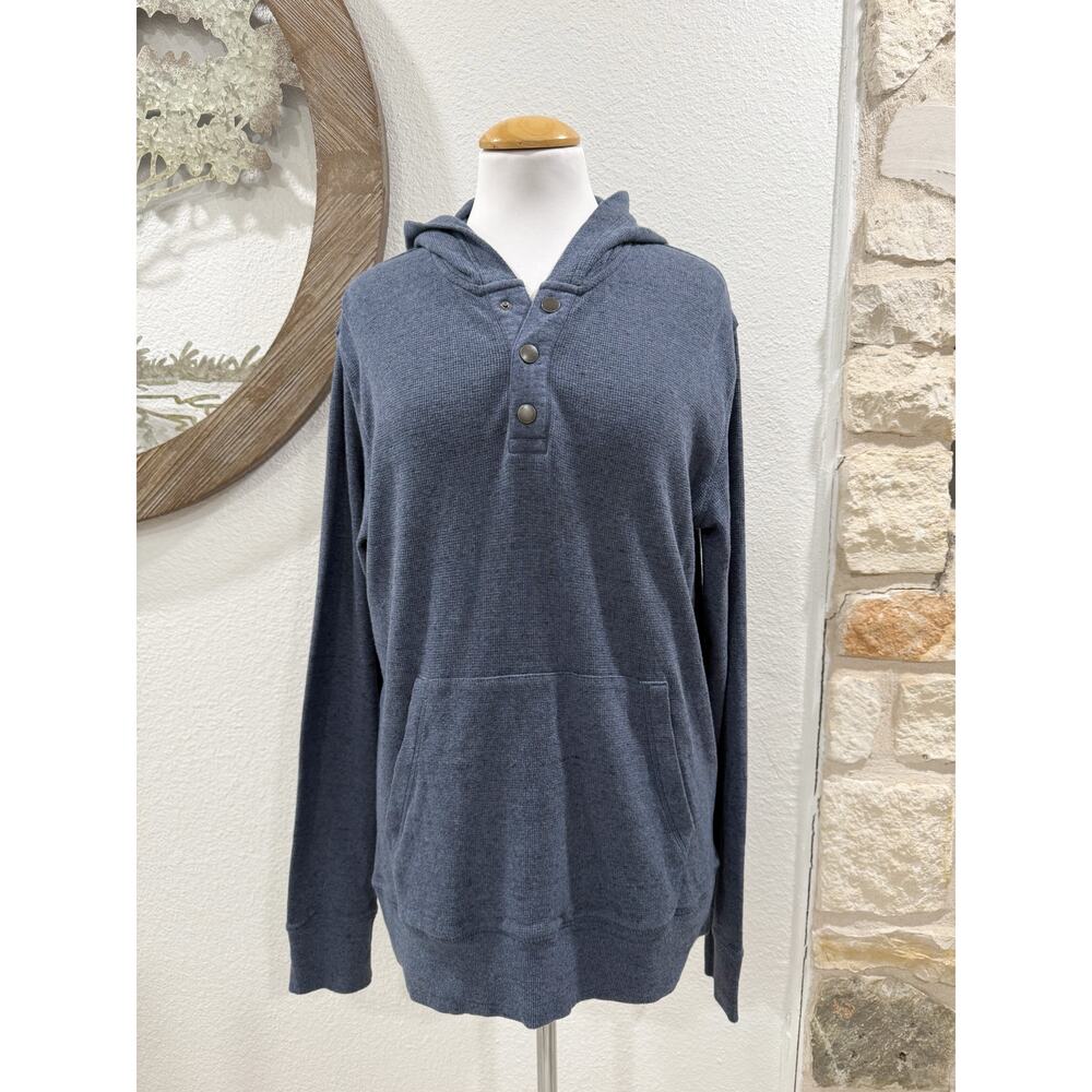 Pact Organic Cotton Waffle Weave Snap Pullover Hoodie Blue Medium